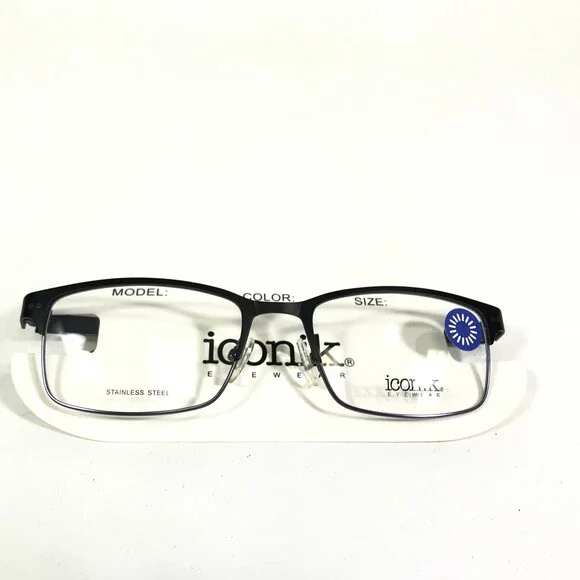 Iconik Eyeglasses Frames Miles C01 Black Gray Rectangular Full Rim 53-19-140 - Picture 12 of 12